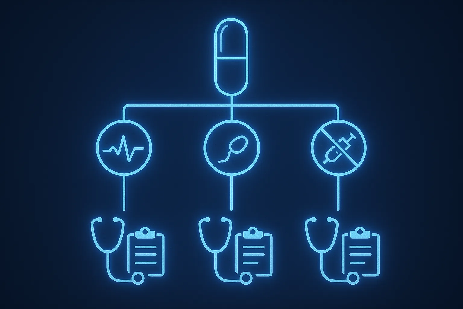 Enclomiphene clinical decision pathway: secondary hypogonadism, fertility goals, TRT intolerance funnel into specialist-led prescribing