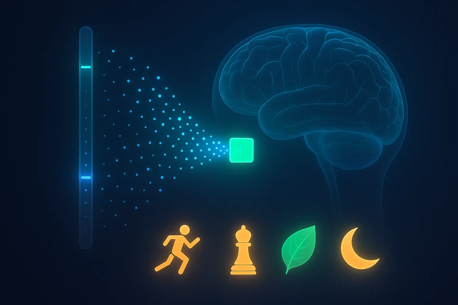Estradiol patch releasing hormone toward a brain alongside a dosing gauge showing under-dosing and lifestyle pillars of exercise, cognition, diet, and sleep