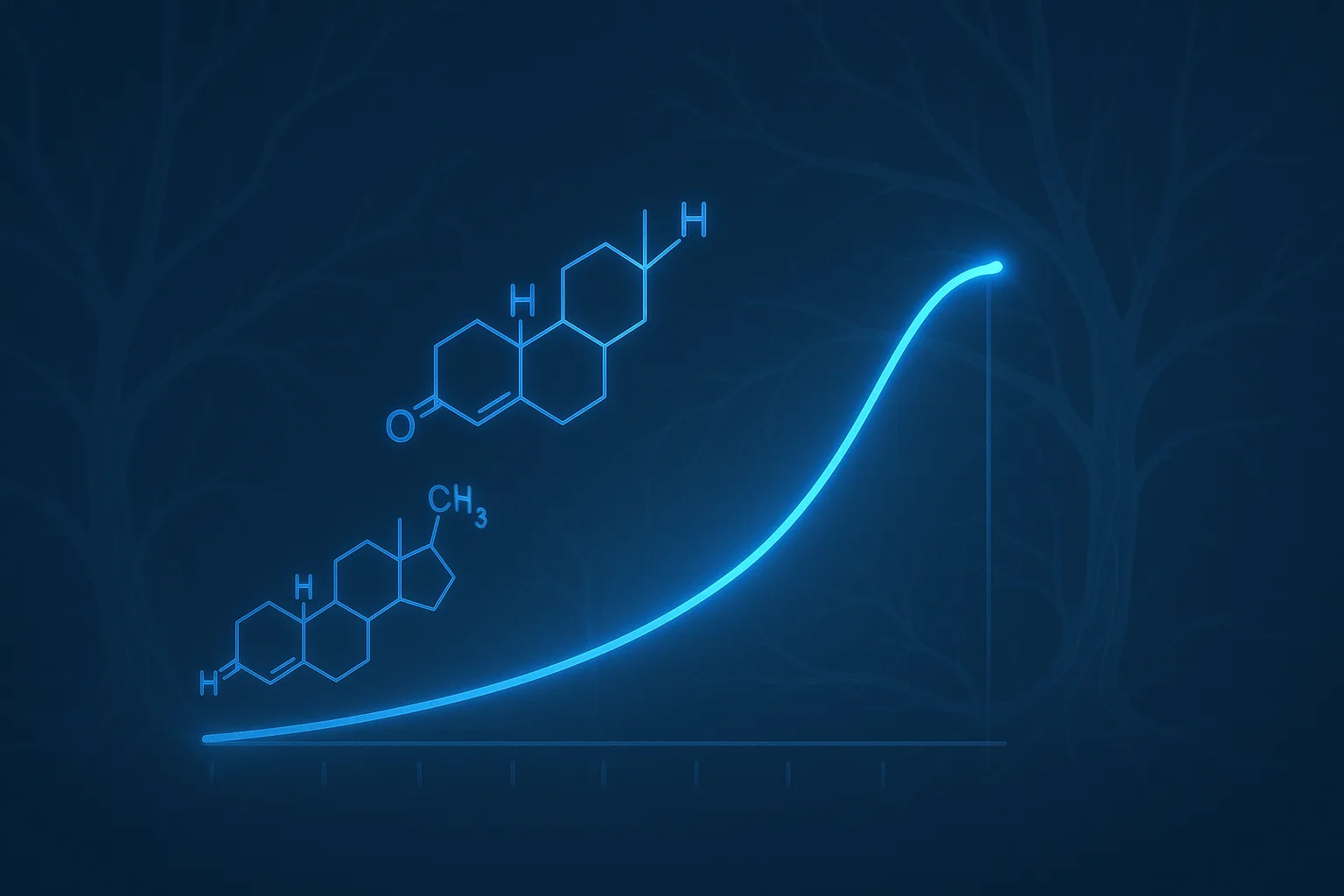 Medical illustration of testosterone restoring erectile function pathways on slate-blue background