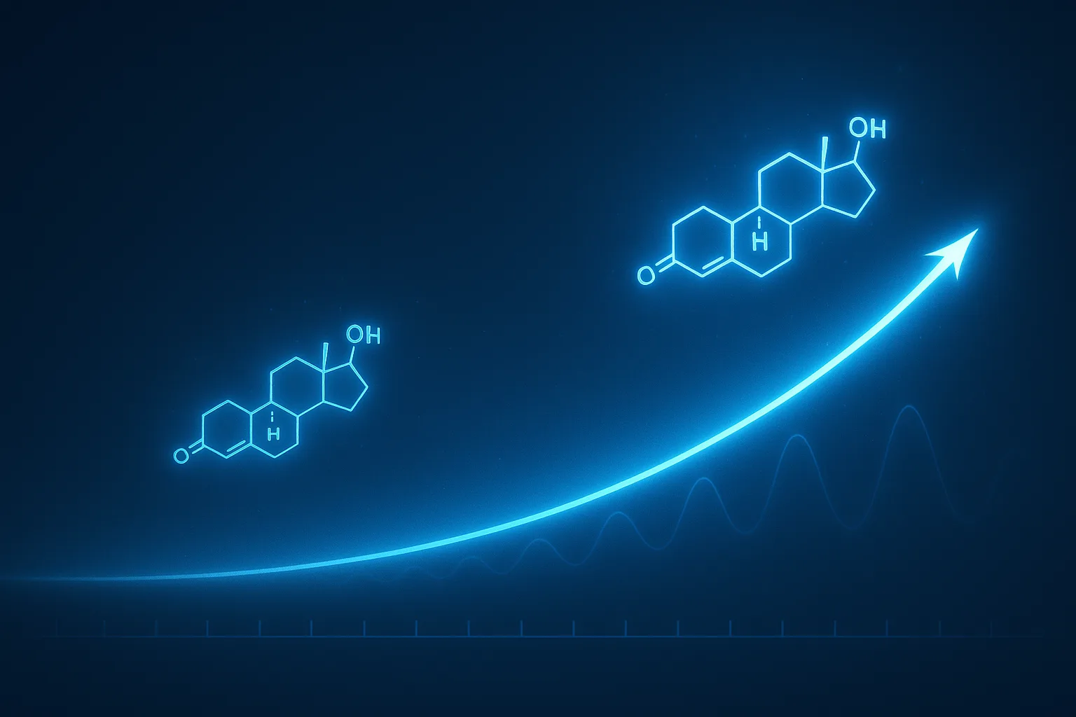 TRT libido timeline chart on dark navy background showing libido recovery curve over 12 weeks