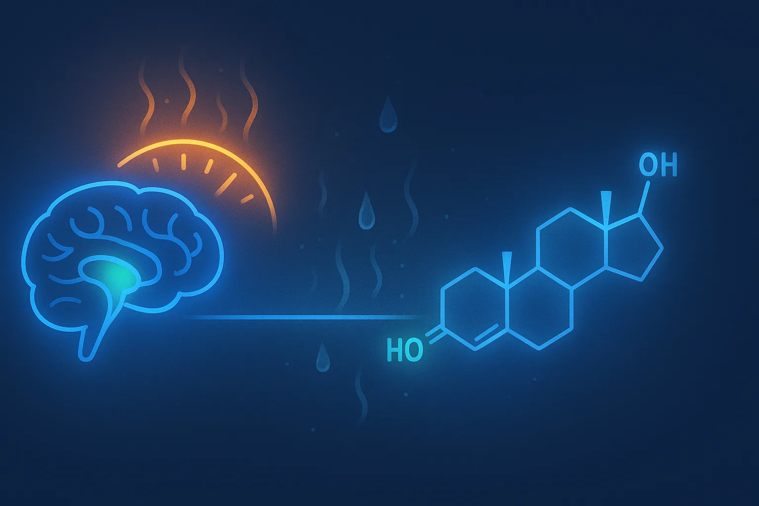 Abstract medical illustration of body temperature regulation and hormone fluctuation on TRT